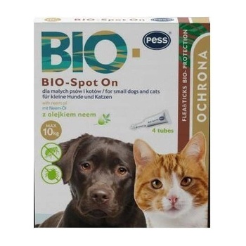 Pess Bio Spot-on kvapky na kliešte a blchy pre malé psy a mačky s neemovým olejom 4 x1 g
