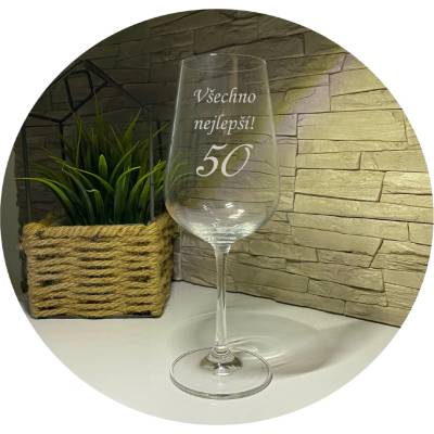 Dekorace skla Pískovaná sklenice na víno "Všechno nejlepší" 340 ml