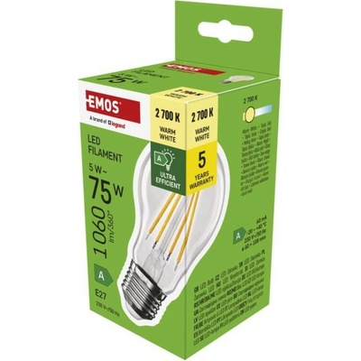 Emos LED žiarovka Filament A60 A CLASS/ E27 5 W 75 W 1 060 lm teplá biela ZF5157