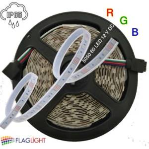  12V LED Лента Многоцветна 5050 - 60 SMD/м RGB, 12V, 7 W/m, IP67 - Двойно Влагозащитена- в шлаух, ролка 5м ►5.37 лв/м (0736 Vtac)