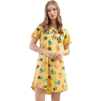 Жълта нощница с къси ръкави и апликация рибки