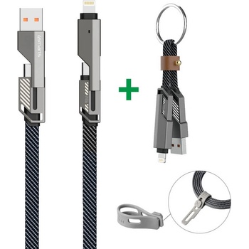 4smarts USB-C Flat ComboCord Cable 240W With Keyring Cable Set - комплект многофункционален кабел за USB-C, Lightning и USB-A стандарти и кабел тип ключодържател (150 см) (тъмносив)