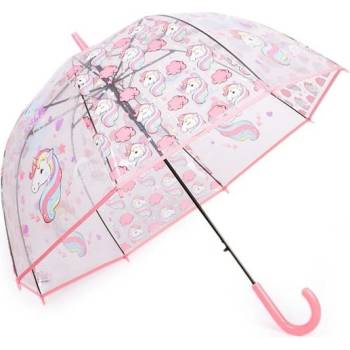 Jednorožec dívčí vystřelovací deštník průhledný sv.růžový