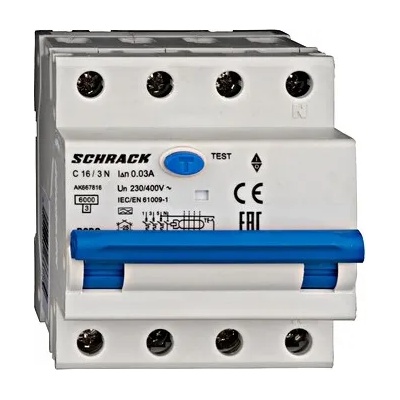 Schrack Technik Комбиниран Автоматичен Прекъсвач + Дефектнотоковатa защита (ДТЗ) 3+N, AMPARO, 6kA, крива C, 25A, 30mA, тип A (AK667825)