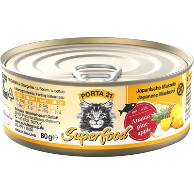 Porta 21 24х80г Superfood Porta 21, консервирана храна за котки - скумрия с ананас