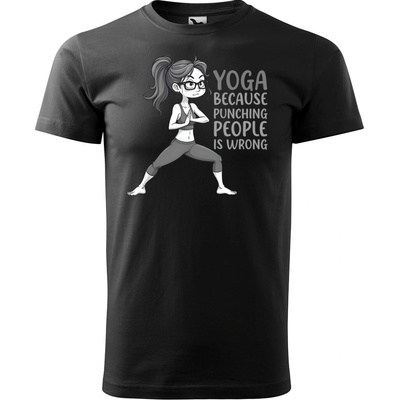 Sablio Tričko s potiskem Yoga because punching people is wrong černé