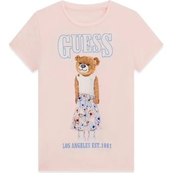 GUESS Светло розова тениска за момиче с цветно мече Guess