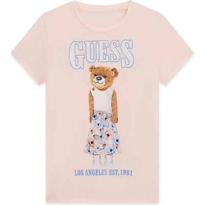 GUESS Светло розова тениска за момиче с цветно мече Guess