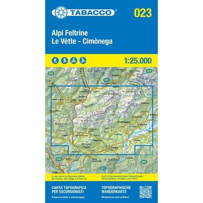 Alpi Feltrine, Le Vette, Cimonega (Tabacco - 023) - turistická mapa | knihynahory.cz