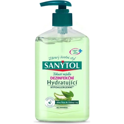Sanytol Zelený čaj & Aloe Vera dezinfekční hydratující mýdlo na ruce náhradní náplň 500 ml