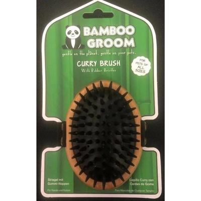 Alcott Bamboo Groom Curry Brush with Rubber Bristles - бамбукова четка с гумени бодлички за всеки тип козина