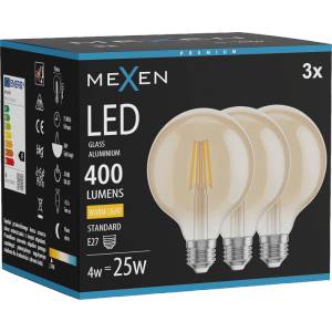 Mexen Vintis 3x LED филаментна крушка E27, G95, 4W, Топла - 2700K, 400 lm, кехлибар (L157-E27-0427-50x03)
