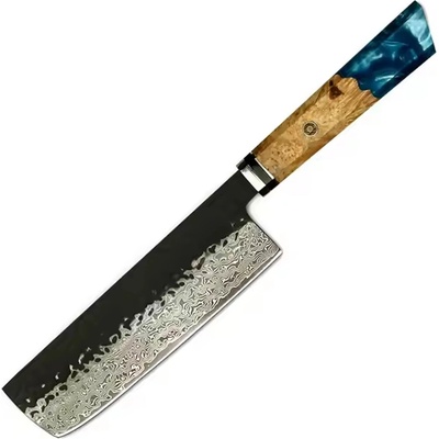 IZMAEL Damaškový kuchynský nôž Airi Nakiri/Tmavo Modrá 17.5 cm