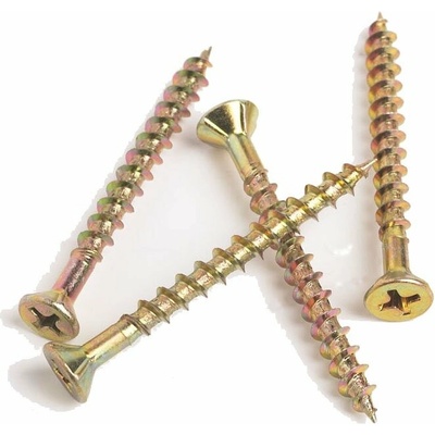 Vrut zápustná hlava, drážka pozidrive, žlutý zinek, pr. 4 mm - 80 mm, 250 ks, Částečný