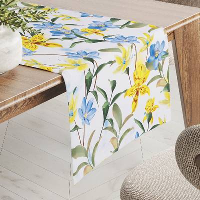 Biante Teflónový behúň na stôl TF-081 Žlto-modré ľalie na bielom 35x160 cm