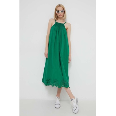 Desigual Памучна рокля Desigual PORLAND в зелено дълга разкроена (24SWVW21)