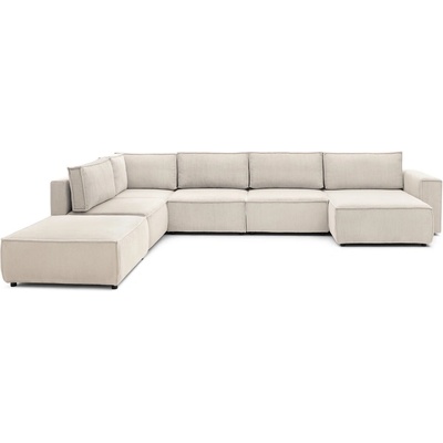 Bobochic Кремав велурен U-образен ъглов диван, ляв ъгъл Nihad modular - Bobochic Paris (101200)