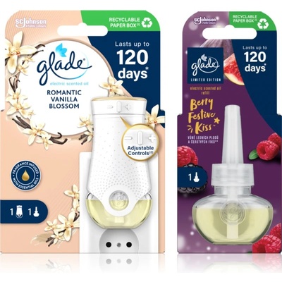 Glade Electric scented oil Romantic Vanilla Blossom + Berry Festive Kiss изгодна опаковка 3 бр