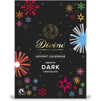 Divine Vegan adventní kalendář se srdíčky z hořké čokolády, 70 % kakaa