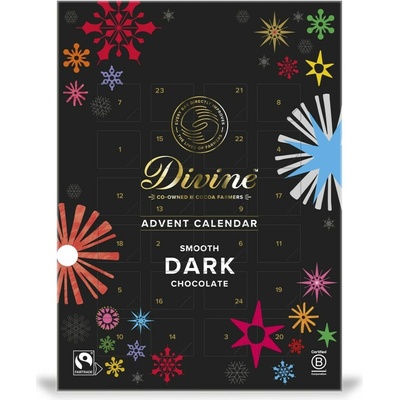 Divine Vegan adventní kalendář se srdíčky z hořké čokolády, 70 % kakaa