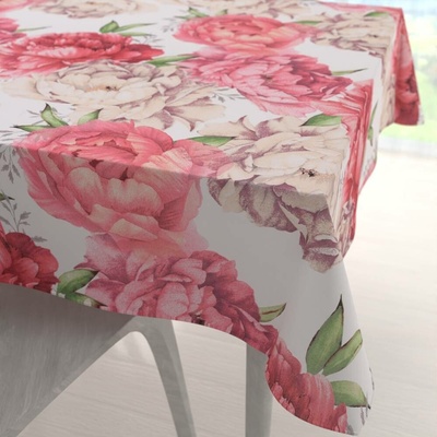 Biante bavlna čtvercový ubrus Sandra SA-746 Velké růžovo-béžové pivoňky na bílém 120x120 cm