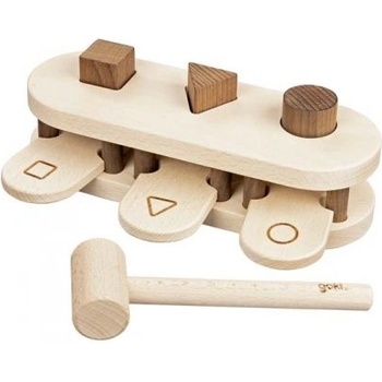 Goki - Дървен сортер с чукче - Натурални цветове (58681)