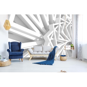 DIMEX ART s. r. o Самозалепваща се флизелинова фототапета абстрактна бяла геометрия 375 x 250 см