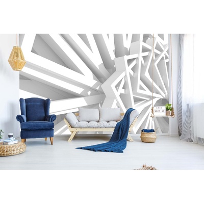 DIMEX ART Самозалепваща се флизелинова фототапета абстрактна бяла геометрия 375 x 250 см