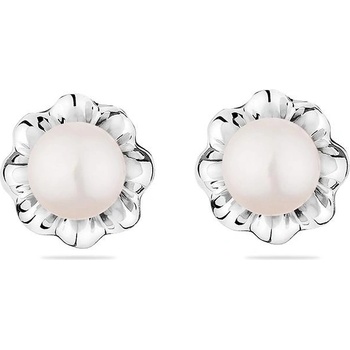 Swan Сребърни обици със сладководни бели перли IE0318W Swan