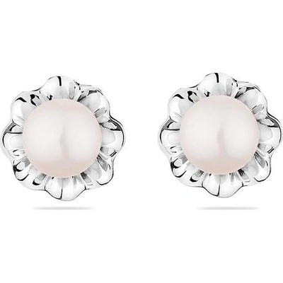 Swan Сребърни обици със сладководни бели перли IE0318W Swan