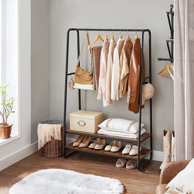SongmicsHome Stojan na oblečení ELIAS 100 x 45 x 160 cm hnědá/černá RGR112B01
