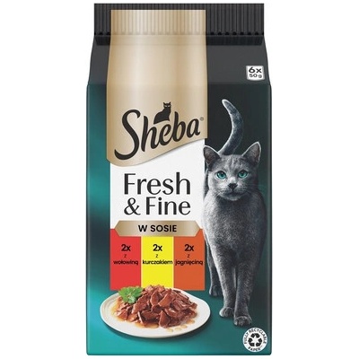 Sheba Fresh & Fine v omáčce s hovězím masem kuřecím masem jehněčím masem 6 x 50 g