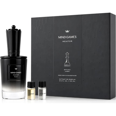Mind Games Mentor комплект Парфюмен екстракт 100 ml + Amber 3 ml + Boya Oud 3 ml + попивателна харт