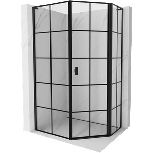Mexen Mist L асиметрична петстенна душ кабина с десни отваряеми врати 80 x 100 см, черна решетка, черна - 8A8L-080-100-70-77-P (8A8L-080-100-70-77-P)