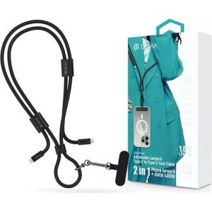 DEVIA ST124950 Кабел Pro5 Woven 1, 6 м 60W PD Type-C - Type-C черен кабел за данни и зареждане + каишка за врата (ST124950)