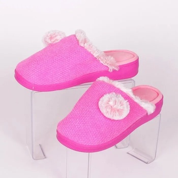 Image 1 of Розови пантофи с равна подметка с помпон за декорация