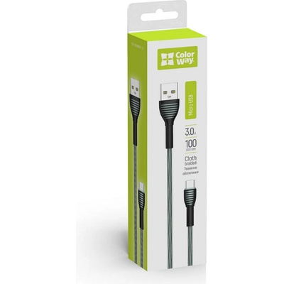 ColorWay CW-CBUM041-GR USB MicroUSB (braided cloth) 3A 1m, šedý