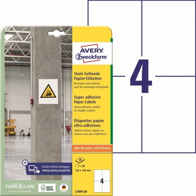 Avery Zweckform L7876-20 bílá Super lepivé etikety 105 x148 mm 80 ks