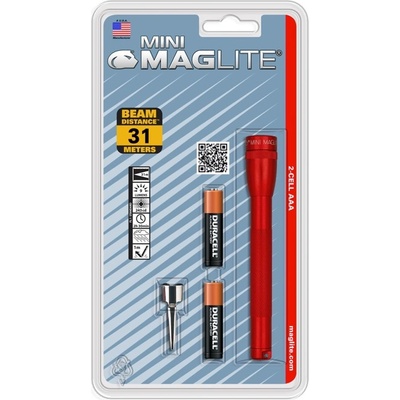 Maglite Фенер Mini MAGLITE M3A036U, 2 батерии AAA, 9 lm, водоустойчивост, червен (M3A036U)