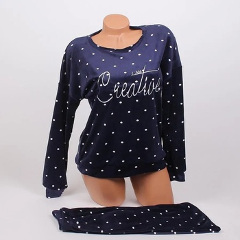 Image 1 of Дамска зимна плюшена пижама в тъмносиньо с точки