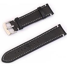 Deveroux Kožený řemínek PD012, spona - Černý - 20mm DEV0132