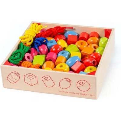 BIGJIGS TOYS Dřevěné korálky v dóze, navlékání, vizuomotorika, pleoptika