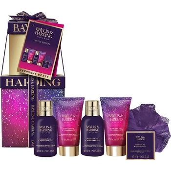 Baylis & Harding Fík a Granátové jablko sprchový gel 100 ml + sprchový krém 100 ml + tělové mléko 50 ml + krém na ruce 50 ml + krystalky do koupele 25 g + houbička