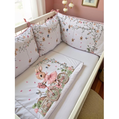 Луксозен спален кoмплект Bambino Casa - Rose Rabbit Bicycle, 5 части (3900)