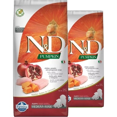 N&D Pumpkin Dog Adult Medium & Maxi Grain Free Chicken & Pomegranate 2 x 12 kg