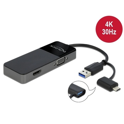 Delock Адаптер Delock 64085, USB 3.0/USB-C - HDMI 4K @ 30Hz/VGA, М - Ж (64085)