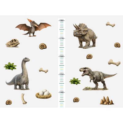 Nalepte.cz Metr realističtí dinosauři textilní přelepitelné samolepky na zeď výška 160 cm