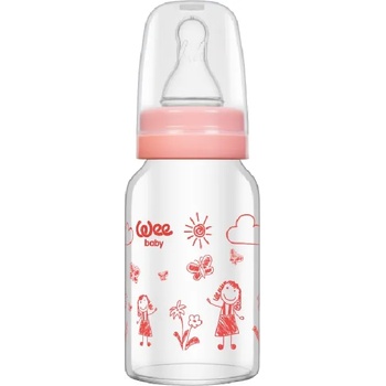 Wee Baby Бебешко шише от топлоустойчиво стъкло Wee Baby Classic, 120 ml, розово (770)