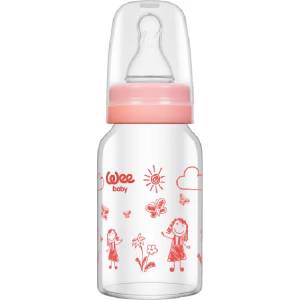 Wee Baby Бебешко шише от топлоустойчиво стъкло Wee Baby Classic, 120 ml, розово (770) - ozone