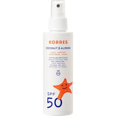 KORRES Нежен детски слънцезащитен спрей крем с Кокосово и Бадемово масло, Korres Coconut Almond Kids Comfort Sunscreen Spray SPF50 150 ml